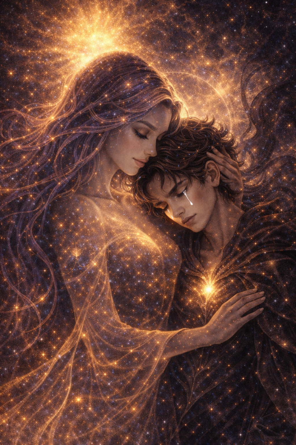 Cosmic embrace representing universal connection